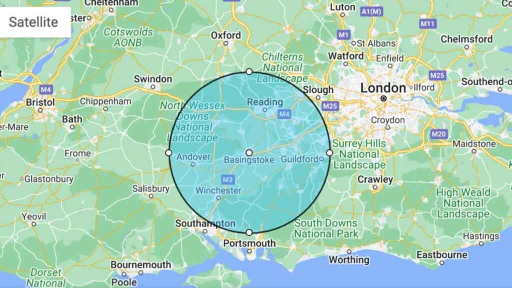 heating engineers basingstoke map with radius